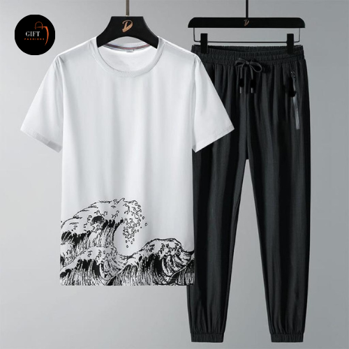 Sportswear Casual O-neck T-shirts + Pants Tracksuit Set