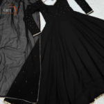 Black georgette plain heavy flair party wear gown