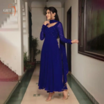 Black georgette plain heavy flair party wear gown