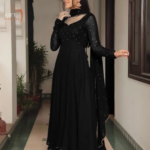 Black georgette plain heavy flair party wear gown