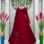 Black georgette plain heavy flair party wear gown