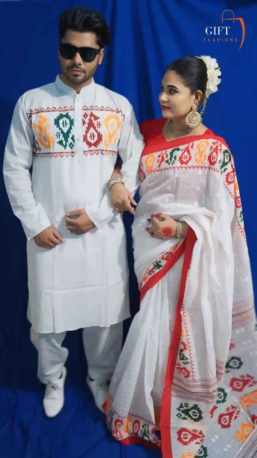 Panjabi Sharee with Blouse Piece Couple Set