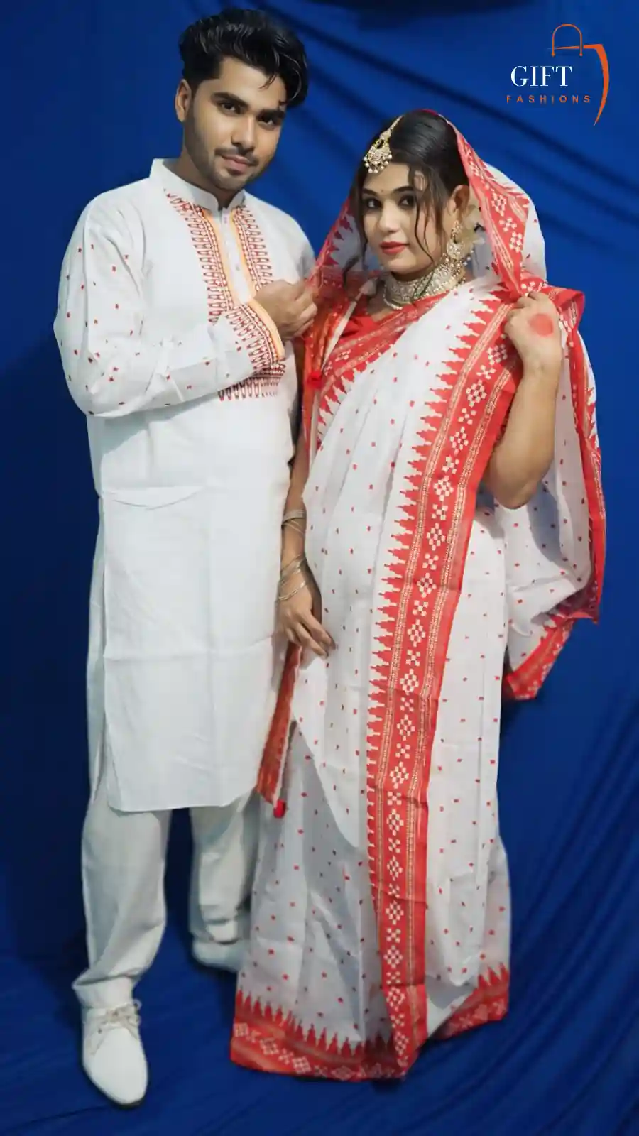 Panjabi Sharee with Blouse Piece Couple Set