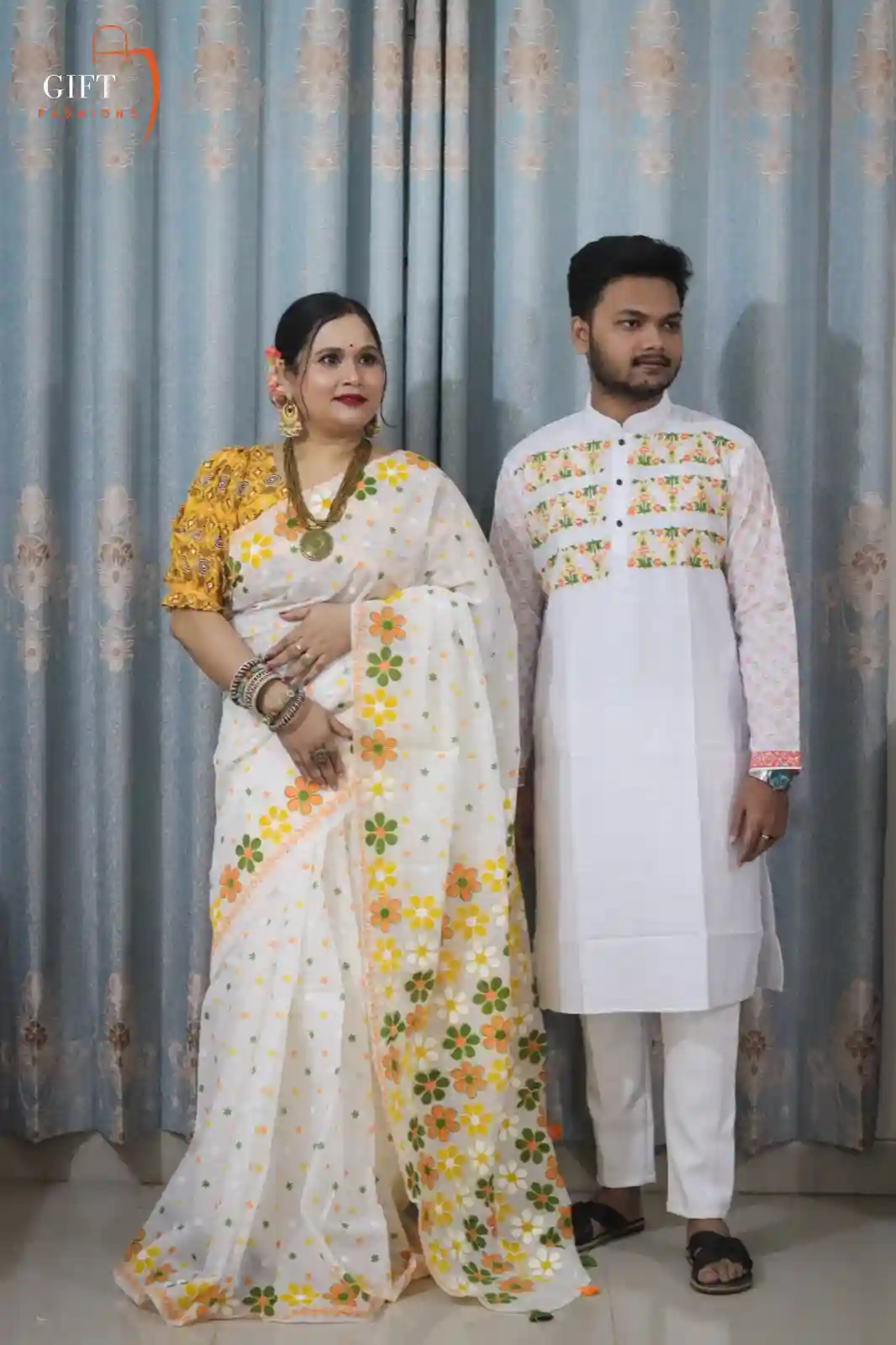 Panjabi Sharee with Blouse Piece Couple Set