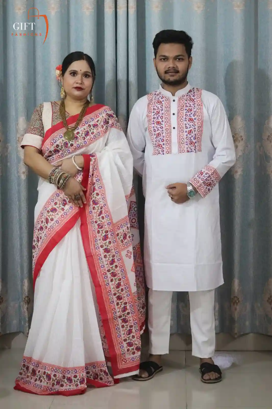 Panjabi Sharee with Blouse Piece Couple Set