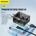 Awei C11T Fast Charging Type-C Adapter Transparent Wall Charger with 1M Type-C Data Transfer Cable