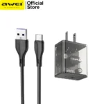 Awei C11T Fast Charging Type-C Adapter Transparent Wall Charger with 1M Type-C Data Transfer Cable - Image 3