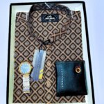 Cotton  Print Punjabi + Premium Watch + Wallet  Combo Pack - Image 2