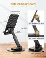DOLPHY Adjustable & Foldable Phone/Tablet Holder | 360 Degree Metal Mobile Stand for Bed, Office Table, Desk & Home, PC, Smartphone & Tablets - Image 8