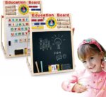 Educational Learning Multipurpose Double-Sided Magnetic Wooden Writing, Drawing Board (Whiteboard + Blackboard) - Image 2