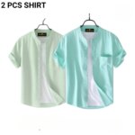 Fashionable casual Combo Half Sleeve shirt for men (Paste  + Mint) - Image 3