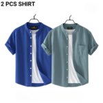 Fashionable casual Half Sleeve shirt for men (Ash+ Petrol) - Image 3