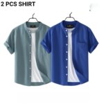 Fashionable casual Half Sleeve shirt for men (Ash+ Petrol) - Image 2