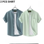 Fashionable casual  Half Sleeve shirt for men  ( Mint + Ash ) - Image 2