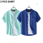 Fashionable casual  Half Sleeve shirt for men (Paste + Petrol) - Image 3