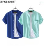 Fashionable casual  Half Sleeve shirt for men (Paste + Petrol) - Image 2
