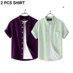 Fashionable casual Half Sleeve shirt for men ( Perple + MInt) - Image 2