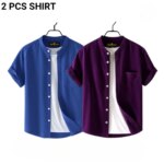 Fashionable casual Half Sleeve shirt for men (Petrol+ purple)