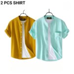 Fashionable casual Half Sleeve shirt for men ( Yellow+ Paste) - Image 3