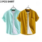Fashionable casual Half Sleeve shirt for men ( Yellow+ Paste) - Image 2