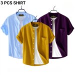 Fashionable casual Half Sleeve shirt for men (paste + Yellow + purple) - Image 2