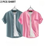 Fashionable casual Half Sleeve shirt for men ( pink+ Ash ) - Image 3