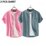 Fashionable casual Half Sleeve shirt for men ( pink+ Ash ) - Image 2