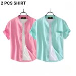 Fashionable casual Half Sleeve shirt for men ( pink+ Paste) - Image 3