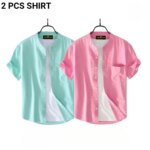 Fashionable casual Half Sleeve shirt for men ( pink+ Paste) - Image 2