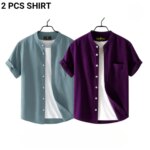 Fashionable casual Half Sleeve shirt for men ( purple+ Ash )