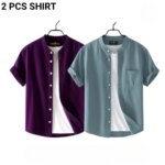 Fashionable casual Half Sleeve shirt for men ( purple+ Ash ) - Image 3