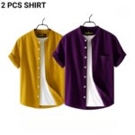 Fashionable casual Half Sleeve shirt for men(Perple + Yellow) - Image 3