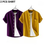 Fashionable casual Half Sleeve shirt for men(Perple + Yellow) - Image 2