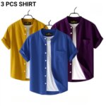 Fashionable casual Half Sleeve shirt for men(Petrol+ Yellow + purple) - Image 2