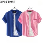 Fashionable casual Half Sleeve shirt for men(Petrol+ pink) - Image 2