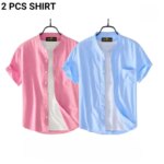 Fashionable casual Half Sleeve shirt for men(Sky+ Pink) - Image 2