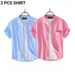 Fashionable casual Half Sleeve shirt for men(Sky+ Pink) - Image 3
