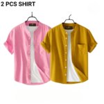 Fashionable casual Half Sleeve shirt for men(Yellow+ Pink ) - Image 2