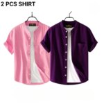 Fashionable casual Half Sleeve shirt for men(purple+ Pink) - Image 3