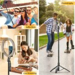 {K-28}Long Video Stand Cum Selfie Stick Tripod with Remote - 360° Rotation Phone Stand with Wireless Remote Control, with light - Image 4