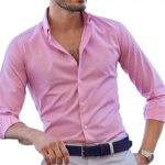 Men's Solid Colour Color Shirt (Lite pink) - Image 4