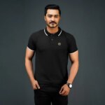 Men's Solid Texture Polo Shirt- Black - Image 2