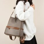 New Design Women Backpack Nylon Waterproof Anti-Theft Travel Bagpack(Coffee) - Image 4