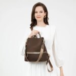 New Design Women Backpack Nylon Waterproof Anti-Theft Travel Bagpack(Coffee) - Image 5