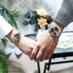 Olevs  Stainless Steel fashionable  Couple watches Silver black - Image 4