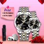 Olevs  Stainless Steel fashionable  Couple watches Silver black - Image 2