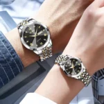 Olevs  Stainless Steel fashionable  Couple watches Silver black - Image 3