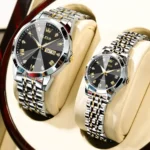 Olevs  Stainless Steel fashionable  Couple watches Silver black - Image 5