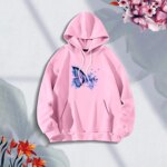 Premium Comfortable (Purple Butterflies-Pink) Ladies winter hoodie