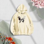 Premium Comfortable Stylish (Red Butterflies-off white) Ladies winter hoodie - Image 2